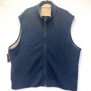 NWT Johnston & Murphy Reversible Quilted Zip Up Knit Vest Mens 3XL Navy Blue Tan